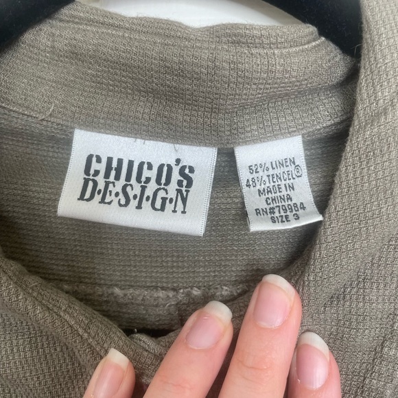 Vintage CHICOS DESIGN olive green linen peal button down shirt size 3 | XL - Picture 4 of 11